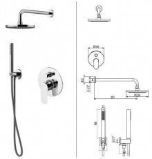 Gattoni H2Omix7000 Комплект для душа со смесителем встроенным на 2 выхода, ручным душем 6386/PD с держателем и верхним душем 250 мм, цвет: Nickel Spazzolato. 7009070NS (старый арт. KTH715/PDNS)