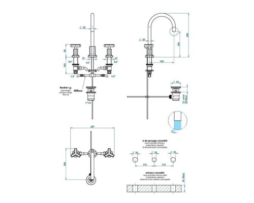 THG Les Ondes Смеситель для раковины, на 3 отв., цвет: Soft matt gold. G8A-F31-151