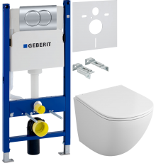 Комплект Унитаз подвесной Owl 1975 Vind TOWLT190302 безободковый + Инсталляция Geberit Duofix Delta 458.149.21.1 с кнопкой смыва, хром + Шумоизоляция 156.050.00.1