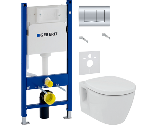 Комплект Унитаз подвесной Ideal Standard Connect + Крышка + Инсталляция Geberit Duofix Delta 458.163.21.1 с кнопкой смыва, хром + Шумоизоляция