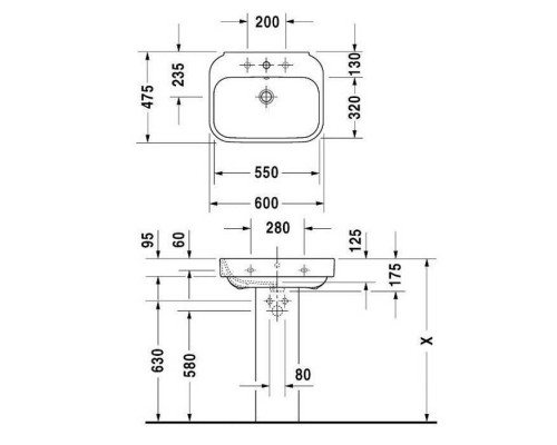 DURAVIT Happy D.2 Раковина 60х47.5 см, без отв., со слив-переливом, цвет: белый. 2316600060
