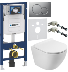 Комплект Унитаз подвесной BelBagno Sfera-r BB046CH-TOR безободковый + Крышка Piano BB2111SC с микролифтом + Инсталляция Geberit Duofix UP 320 111.300.00.5 + Кнопка Sigma 01 115.770.JQ.5 лакированная, матовый хром + Крепления 111.815.00.1 к стене + Шумоизо