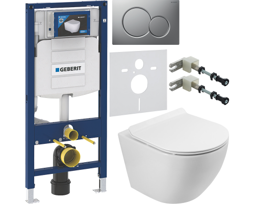 Комплект Унитаз подвесной BelBagno Sfera-r BB046CH-TOR безободковый + Крышка Piano BB2111SC с микролифтом + Инсталляция Geberit Duofix UP 320 111.300.00.5 + Кнопка Sigma 01 115.770.JQ.5 лакированная, матовый хром + Крепления 111.815.00.1 к стене + Шумоизо