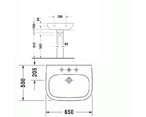 Duravit D-Code Раковина с перел., с 1 отв. под смес., 65х50см., цвет: белый. 23106500002