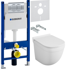 Комплект Унитаз подвесной Owl 1975 Eld TOWLT190101 безободковый + Инсталляция Geberit Duofix Delta 458.149.21.1 с кнопкой смыва, хром + Шумоизоляция 156.050.00.1