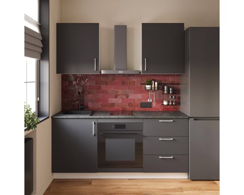 Кухонный гарнитур Domaci Болонья 180 см, фасад графит, ручка хром, столешница луна KUH-767514