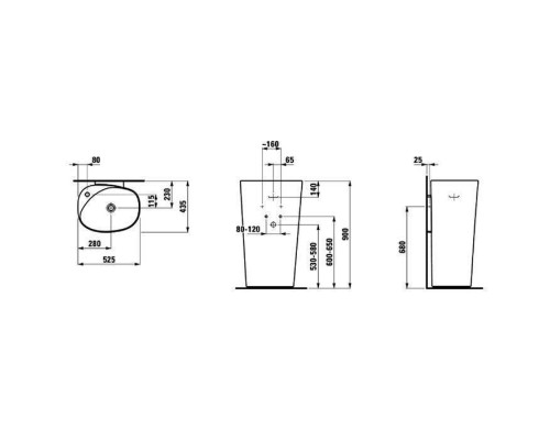 Laufen Palomba Раковина 52.5х43.5х90 см, 1 отв., напольная, покрытие LLC, цвет: белый. 8.1180.4.400.104.1 Laufen Palomba Раковина 52.5х43.5х90 см, 1 отв., напольная, покрытие LLC, цвет: белый. 8.1180.4.400.104.1