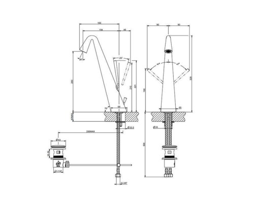 Gessi Cono Смеситель для раковины высокий с донным клапаном на 1 1/4rdquo;, соединительные шланги на 3/8, цвет: Black XL. 45004#299