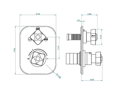 THG Peacute;tale de cristal bleu Смеситель для душа, термостатический, с переключателем на 2 потока, цвет: золото/синий хрусталь. G00-A00-5500AE,  U6B-F01-5500BE