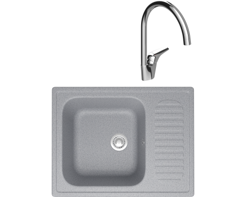 Комплект Мойка кухонная Domaci Болонья М-15-005 серая + Смеситель Ливорно