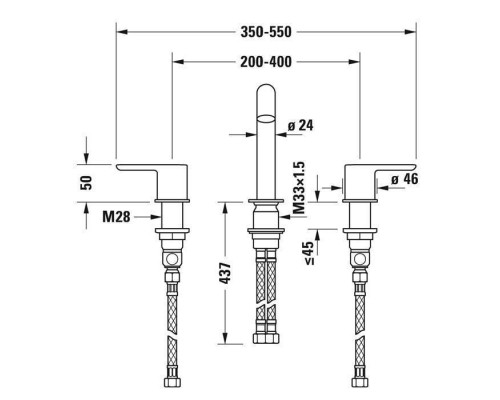 Duravit C.1 Смеситель для раковины, 3 отв., излив 140мм, цвет: хром. C11060003010