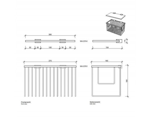 Decor Walther WA GTKS1 Набор: корзина для полотенец 27.5x16x16см и стеклянная полка 26.5x15см, подвесной, цвет: хром. 0703800