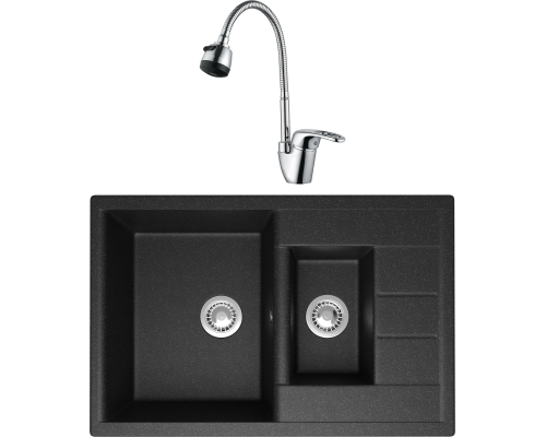 Комплект Мойка кухонная Domaci Болонья М-210-007 антрацит + Смеситель Ливорно WFD04163B