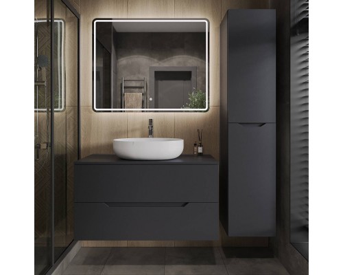 Мебель для ванной комнаты Orange Line 100, подвесная, 2 ящика, матовый графит с раковиной B05-520W