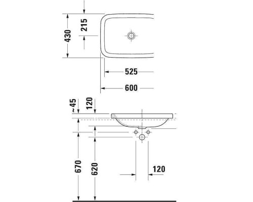 Duravit DuraStyle Раковина 60x43см., без отв., встраивания сверху, без перелива, цвет: белый. 0372600000