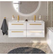 Тумба с раковиной Cezares Eco Cer-N 120, 4 ящика, bianco lucido, раковина Eco 120, двойная, ручки сатиновое золото