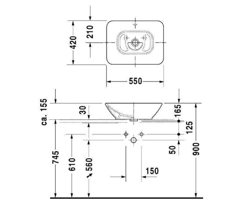 Duravit Bacino Раковина 55х42см., без отв., цвет: белый. 0334520000 Duravit Bacino Раковина 55х42см., без отв., цвет: белый. 0334520000