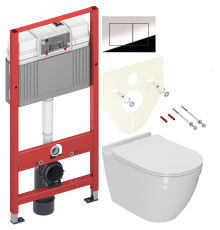 Комплект Унитаз подвесной Bauedge Bau Mif PRO безободковый, с микролифтом, белый + Инсталляция TECE Now 9400412 4 в 1 с кнопкой смыва