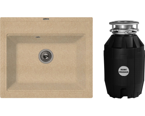 Комплект Мойка кухонная Florentina Липси 600 песочный + Измельчитель Bone Crusher BC 810-AS