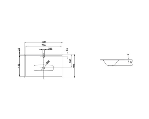 Bette Lux Раковина 80х49.5х0.9/12см., встраиваемая на столешницу, 1 отв., без перелива, с крепежом, цвет: белый. A161-000 HLW1