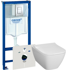 Комплект Унитаз подвесной Geberit Smyle Square 500.683.01.1 + Инсталляция Grohe Rapid SL 38775001 4 в 1 с кнопкой смыва