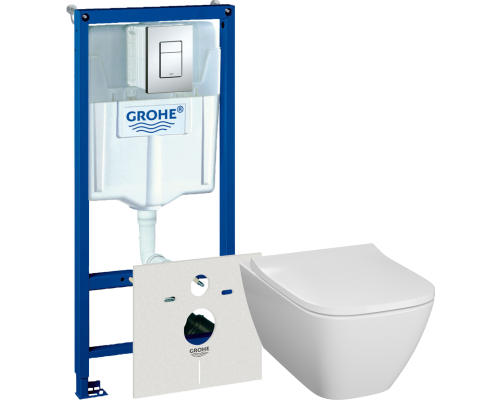 Комплект Унитаз подвесной Geberit Smyle Square 500.683.01.1 + Инсталляция Grohe Rapid SL 38775001 4 в 1 с кнопкой смыва Комплект Унитаз подвесной Geberit Smyle Square 500.683.01.1 + Инсталляция Grohe Rapid SL 38775001 4 в 1 с кнопкой смыва