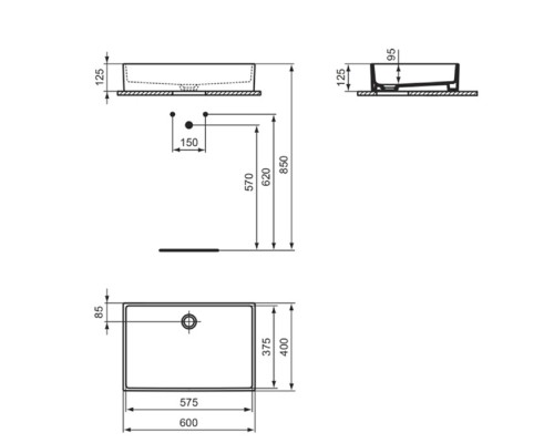 Ideal Standard Extra Раковина накладная, 60х40см., без отв., без перелива, цвет: белый. T374001