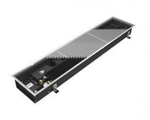 Встраиваемый в пол конвектор Varmann Qtherm Q 230.110.1250 RR U EV1, шириной 230 мм, высотой 110 мм, длиной 1250 мм, решетка роликовая из алюминия, анодированная в натуральный алюминий, декоративная рамка из U-образного профиля, вентиляторы с EC-двигателя