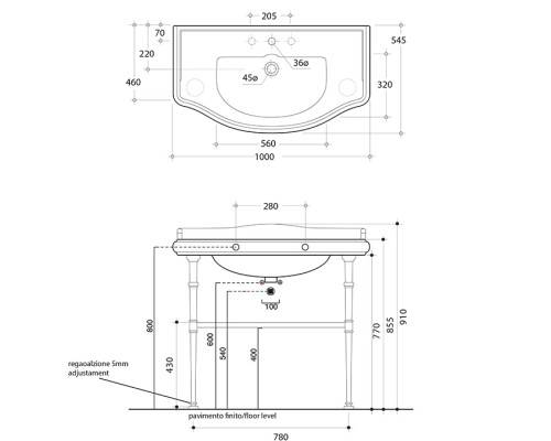 Kerasan Retro Раковина подвесная 100x54.5см, 3 отв., цвет: белый. 105001*3