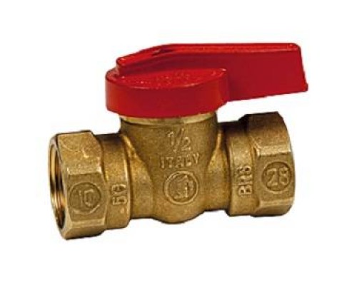 Шаровой клапан газовый, 1/2, с внутренней резьбой, с красной рычажной рукояткой, нехромированный Шаровой клапан газовый, 1/2, с внутренней резьбой, с красной рычажной рукояткой, нехромированный