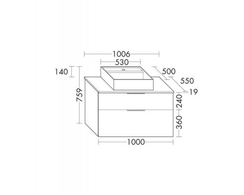 Burgbad Eqio Комплект мебели 1000х550х600 мм с крам.умыв. квадратным, цвет белый, с 1 отв под смес., 2 ящика, ручки G0252, цвет: серый глянцевый. SGUP100F2010GO252C0001*1