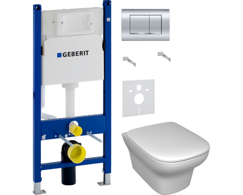 Комплект Унитаз подвесной Jacob Delafon Vox EDM102-00 + Крышка E20142-00 с микролифтом + Инсталляция Geberit Duofix Delta 458.163.21.1 с кнопкой смыва, хром + Шумоизоляция 156.050.00.1