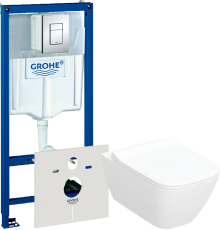 Комплект Унитаз подвесной Geberit Smyle Square 500.685.01.1 + Инсталляция Grohe Rapid SL 38775001 4 в 1 с кнопкой смыва