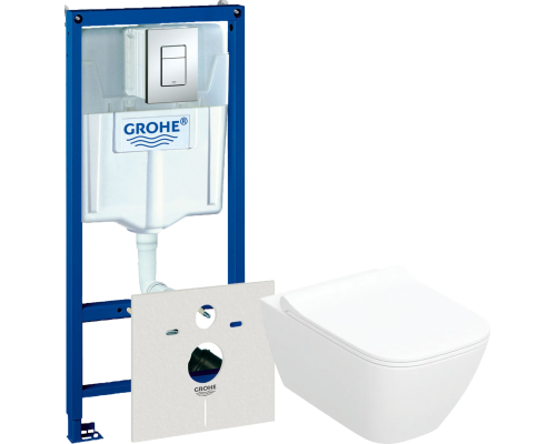 Комплект Унитаз подвесной Geberit Smyle Square 500.685.01.1 + Инсталляция Grohe Rapid SL 38775001 4 в 1 с кнопкой смыва Комплект Унитаз подвесной Geberit Smyle Square 500.685.01.1 + Инсталляция Grohe Rapid SL 38775001 4 в 1 с кнопкой смыва