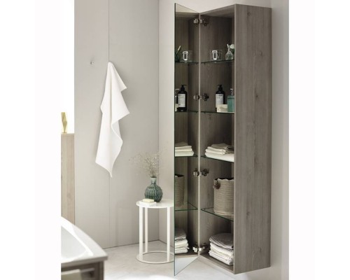 Burgbad Sys30 Шкаф 30х31х176см, подвесной, 1 зеркальная дверь, 4 стекл. полки, левый, цвет: белый матовый. HSGY030L464