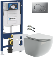 Комплект Унитаз подвесной Ceramicanova Forma CN3009 безободковый + Крепления Geberit Duofix 111.815.00.1 к стене + Инсталляция UP 320 111.300.00.5 + Кнопка Sigma 01 115.770.JQ.5 лакированная, матовый хром + Шумоизоляция 156.050.00.1