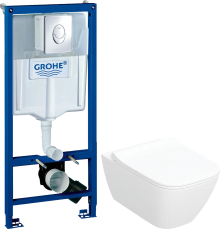 Комплект Унитаз подвесной Geberit Smyle Square 500.685.01.1 + Инсталляция Grohe Rapid SL 38721001 3 в 1 с кнопкой смыва