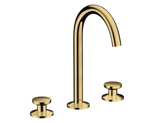 Axor One Смеситель для раковины Sel 170, на 3 отв., круглая ручка, с донным клапаном Push-Open, цвет: полированное золото. 48070990