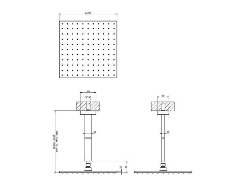 Gessi Rettangolo Верхний душ для потолочного крепления 300x300мм, высота от 115 до 1865мм, цвет: Black XL. 15199#299