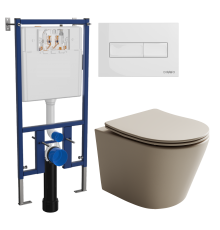 Комплект Унитаз подвесной Ceramicanova Balearica Rimless CN6000MC капучино матовый + Инсталляция DIWO + Кнопка 7320 белая