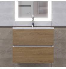 Тумба с раковиной Uperwood Barsa 60 подвесная, белая, дуб сонома