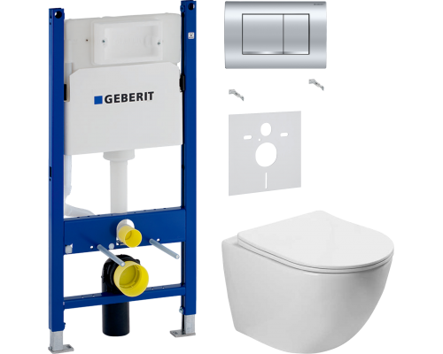 Комплект Унитаз подвесной Vincea Globo VT1-14S белый + Шумоизоляция Geberit + Инсталляция Duofix Delta 458.163.21.1 с кнопкой смыва, хром
