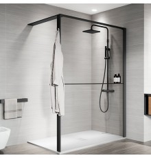 Novellini Kuadra HWS Душевое ограждение 137-140х200cм., с свободным входом, Dx, с полкой, стекло прозрачное, цвет: черный матовый. KUADHWSPO140D-1H