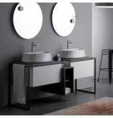 SIMAS Frame Комплект мебели с 2 ящиками и открытым элементом, 181x57xh72см, напольный, Цвет: серый ясень/белый. SH05bi*1,  FM2 серый ясень,  FS2