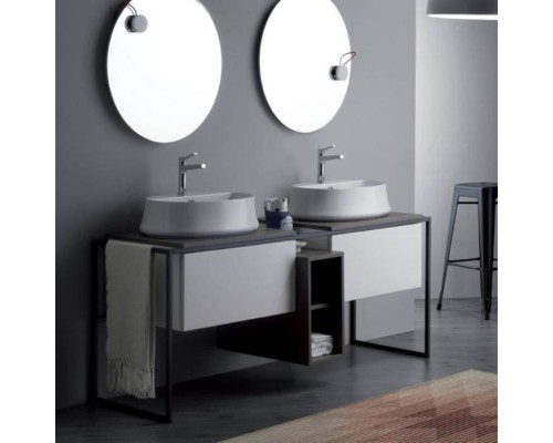 SIMAS Frame Комплект мебели с 2 ящиками и открытым элементом, 181x57xh72см, напольный, Цвет: серый ясень/белый. SH05bi*1,  FM2 серый ясень,  FS2