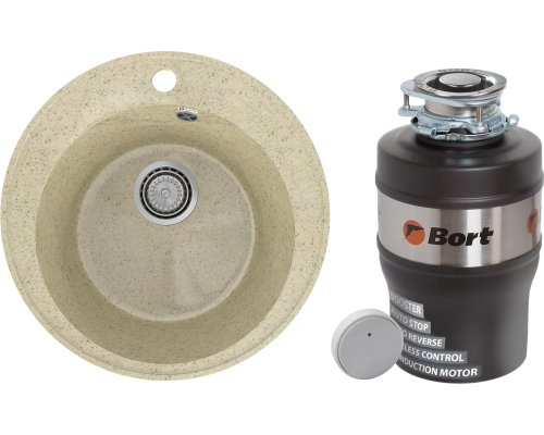 Комплект Мойка кухонная Practik PR-M 475-002 слоновая кость + Измельчитель Bort Alligator Mega