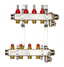 Комплект коллекторов Danfoss SSM-4F с расходомерами и кронштейнами, 4 контура. 088U0954