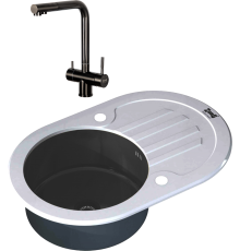 Комплект Мойка кухонная Zorg Glass GL-7851-OV-WHITE-GRAFIT графит + Смеситель Inox SZR-7039 GRAFIT графит
