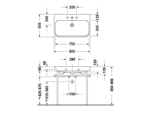 Duravit Happy D.2 Раковина накладная, 80х50.5см., 1 отв., шлифованная, с переливом, цвет: белый. 2318800027