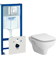 Комплект  Унитаз подвесной AM.PM X-Joy S FlashClean C85A1702SC с микролифтом, белый + Система инсталляции для унитазов Grohe Rapid SL 38772001, 3 в 1